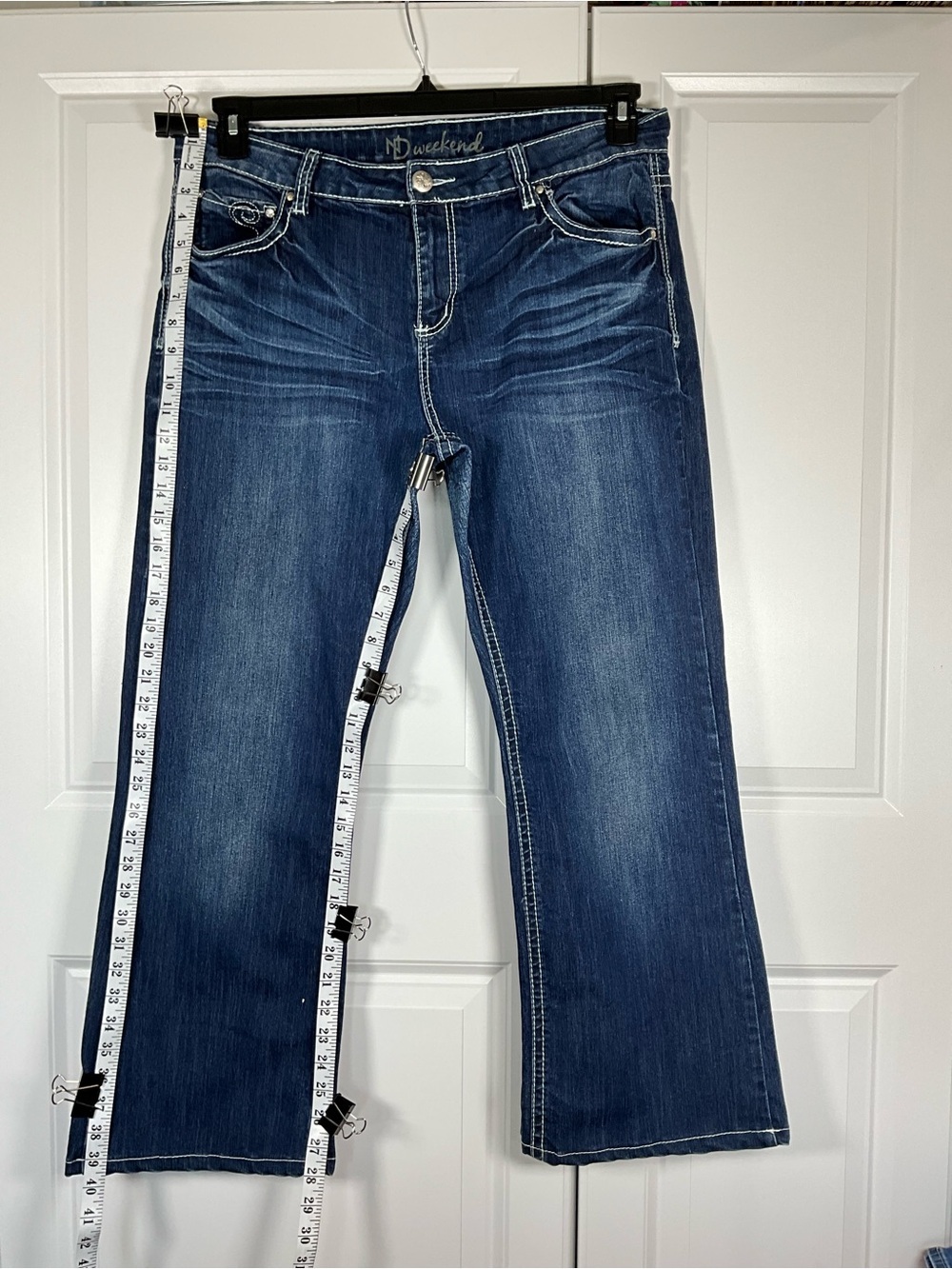ND Weekend Jeans Size 16 Dark Blue Wash Flare Embellished Pockets Stretch - Picture 6 of 8